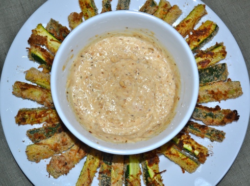 Baked Zucchini Sticks with Sweet Onion Dip
